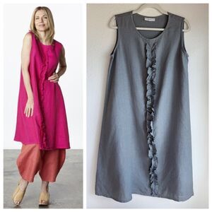 Bryn Walker 100% Linen Ruffle Front Oversized Sleeveless Mira Dress Urbino Gray